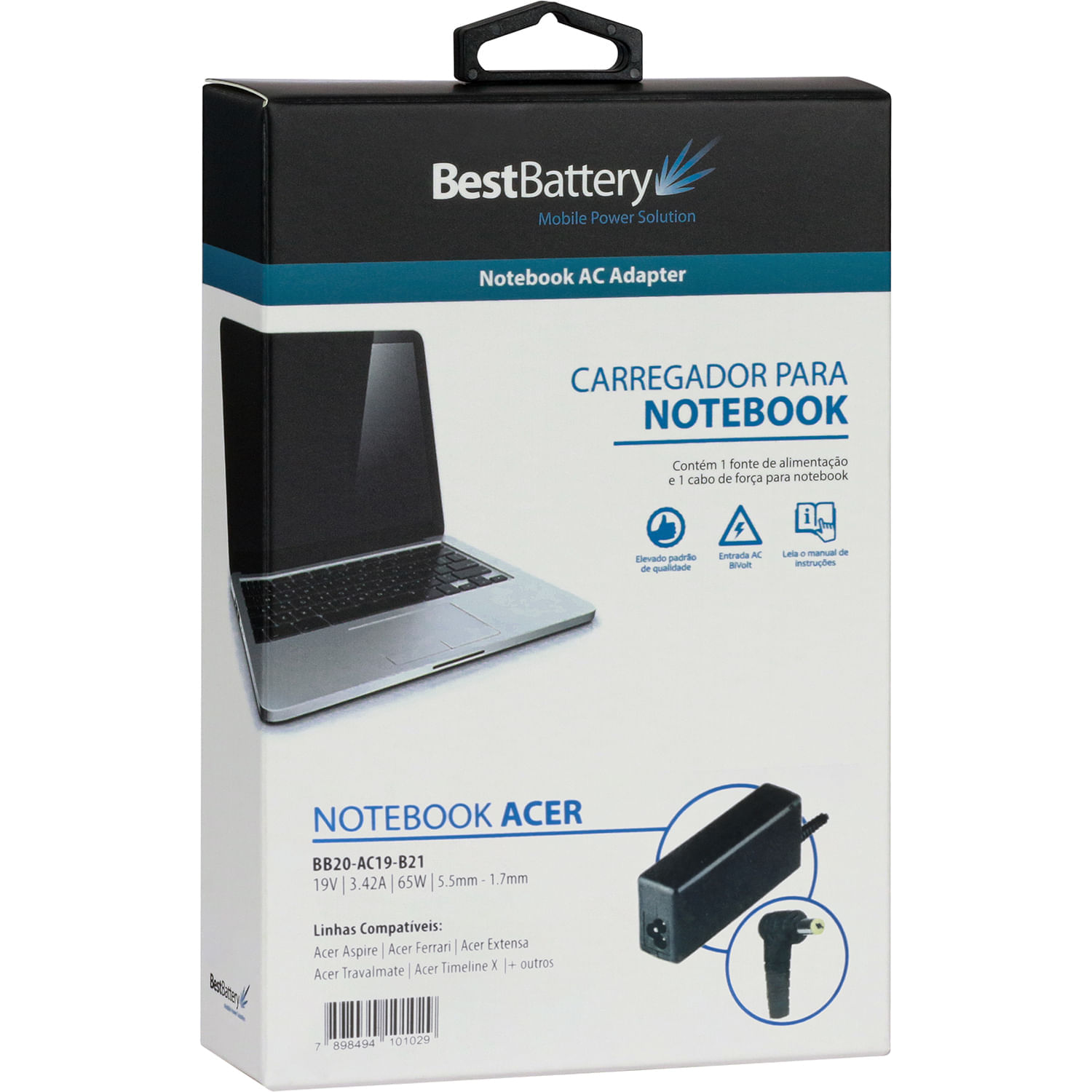 CARREGADOR NOTEBOOK ACER 19V 3.34A BB20-AC19-B21/C21 65W 5.5MM - 1.7MM BESTBATERY