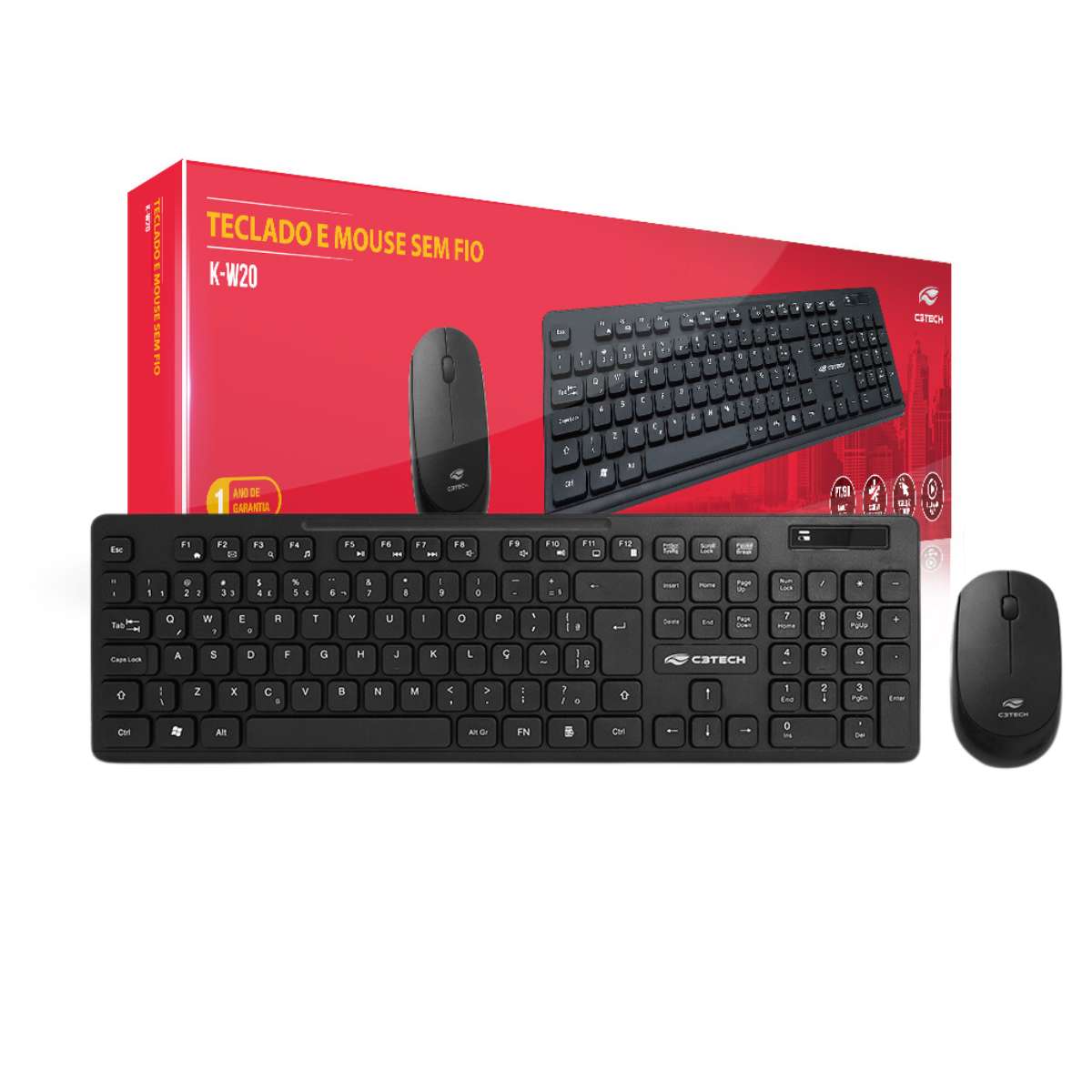 KIT WIRELESS TECLADO E MOUSE USB K-W20BK PRETO C3 TECH