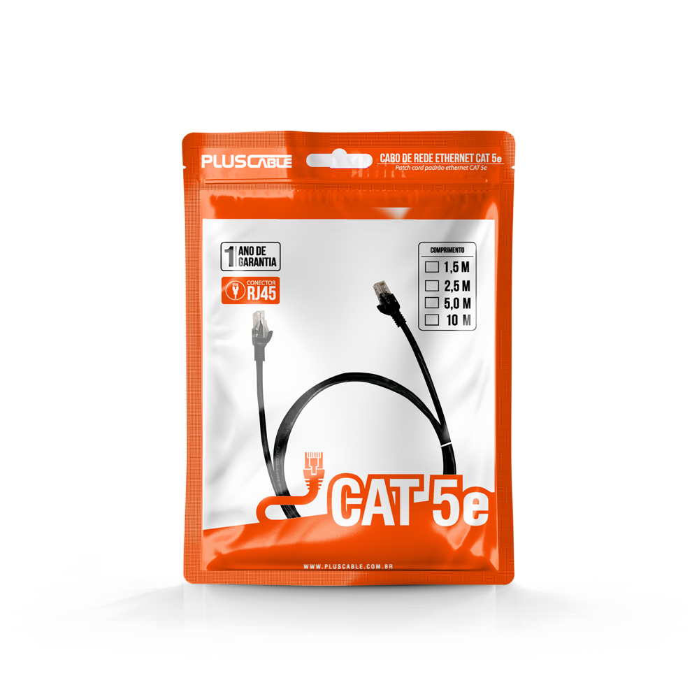 CABO DE REDE PATCH CORD CAT5E 10M PC-ETHU100BK PLUS CABLE