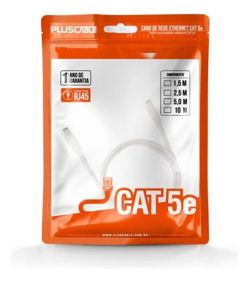 CABO DE REDE PATCH CORD CAT5E 5.0M PC-ETHU50WH PLUS CABLE