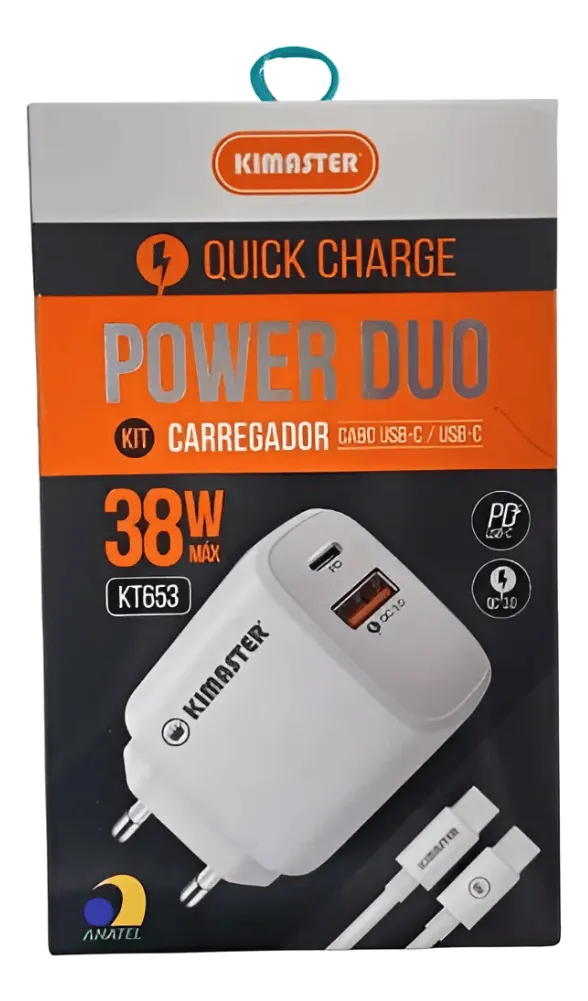 CARREGADOR DE CELULAR KIMASTER TIPO-C TURBO 40W 1USB+USB-C T110CC