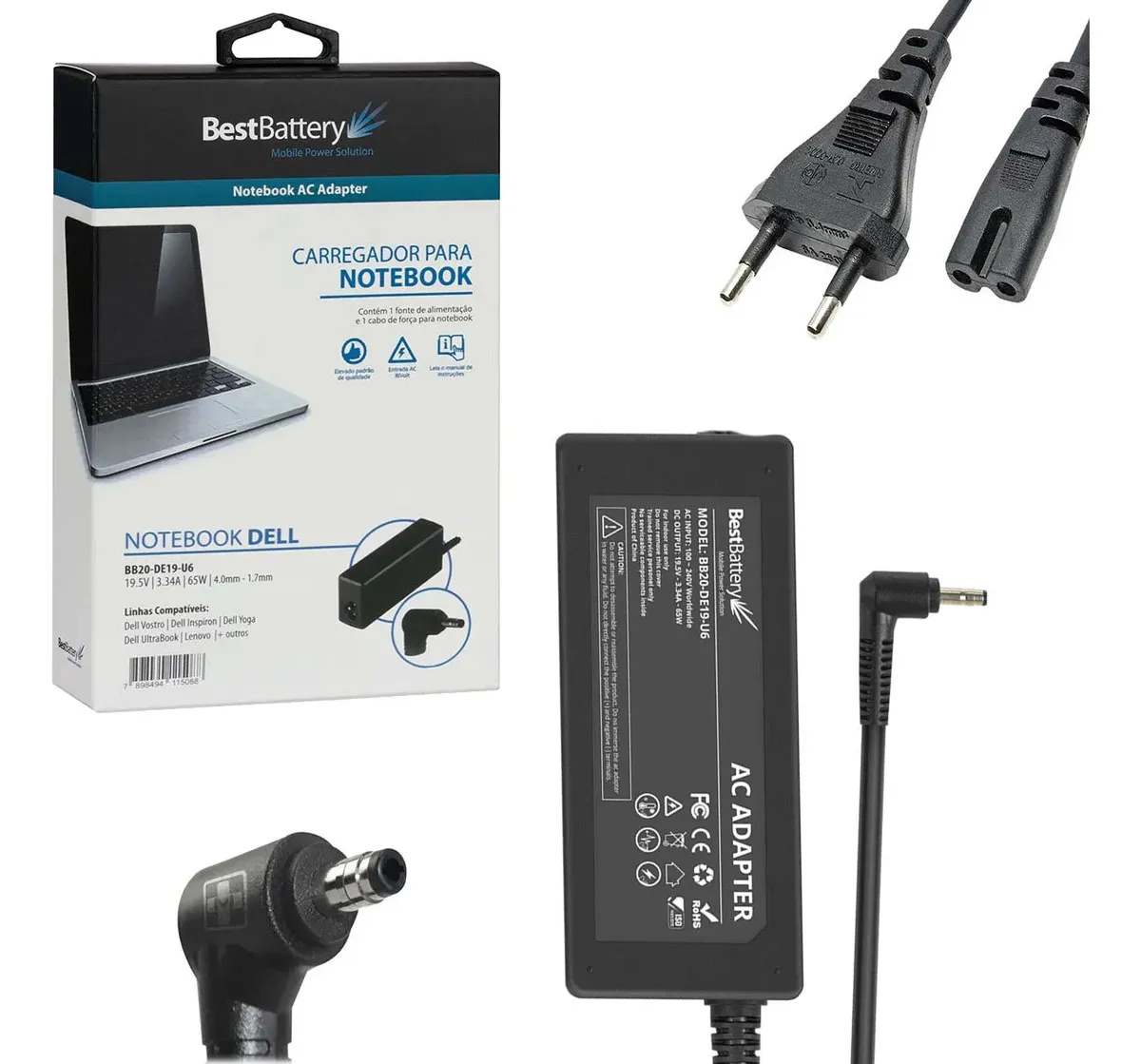 CARREGADOR NOTEBOOK DELL 19.5V 3.34A 65W BB20-DE19-U6 4.0MM-1.7MM BESTBATTERY