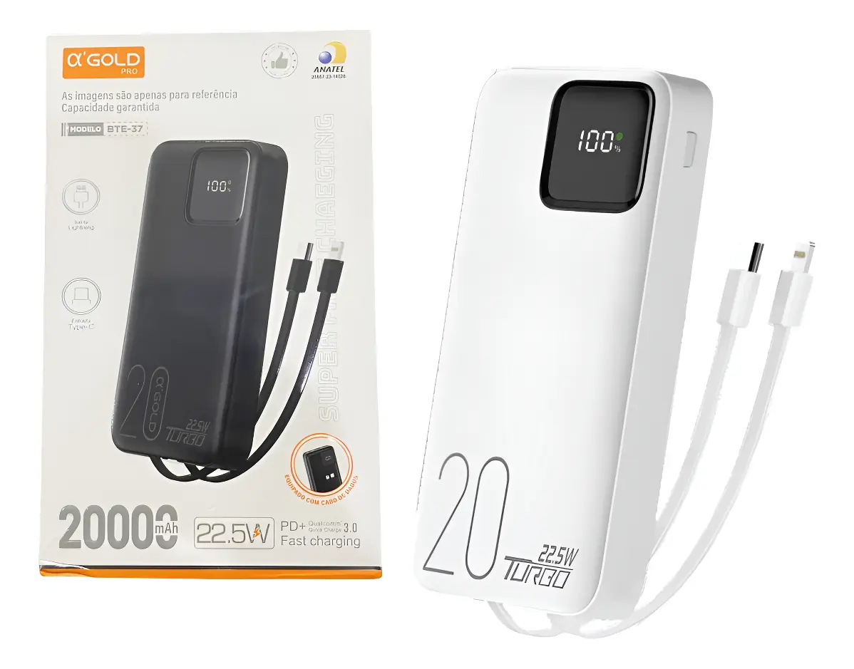 CARREGADOR PORTATIL 20A 22.5W BTE-39 A'GOLD