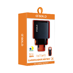 CARREGADOR RAPIDO USB 5.1A TIPO-C CA36-3 A'GOLD