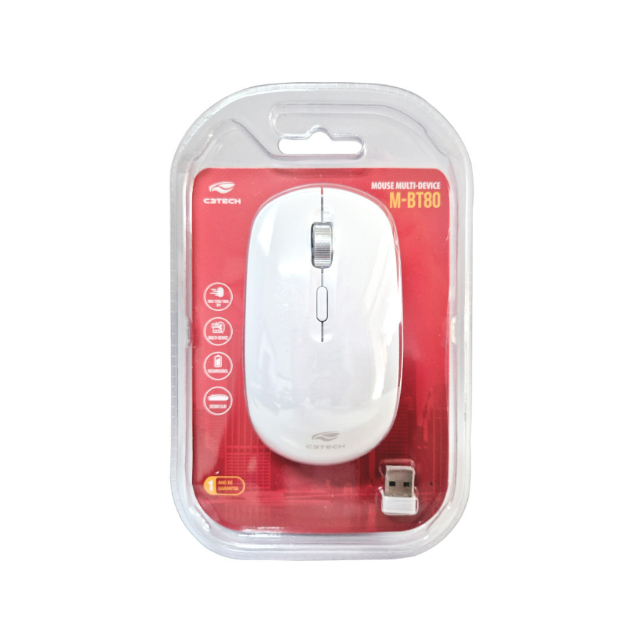 MOUSE SEM FIO RECARREGAVEL BT M-BT80WH C3 TECH