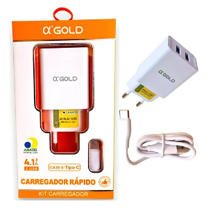 CARREGADOR DE CELULAR TIPO-C RAPIDO 2USB 4.1A CA16-3/TIPO- A'GOLD