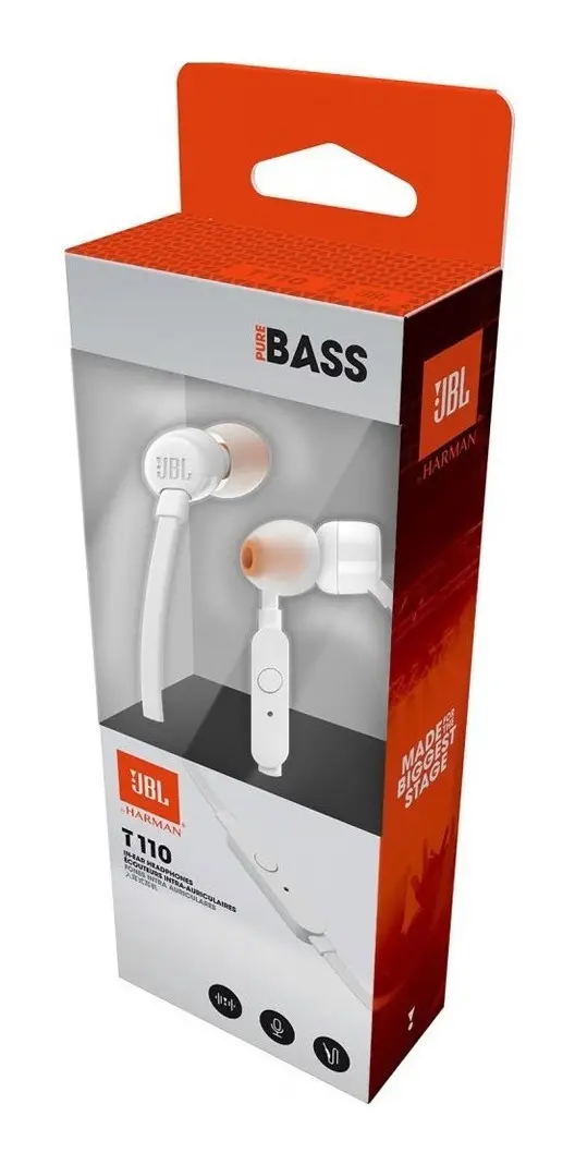 FONE DE OUVIDO AURICULAR HARMAN T110 JBL BRANCO ORIGINAL
