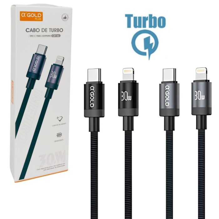 CABO DE DADOS IPHONE X TIPO-C 30W 1M TRANCADO CB146 A'GOLD