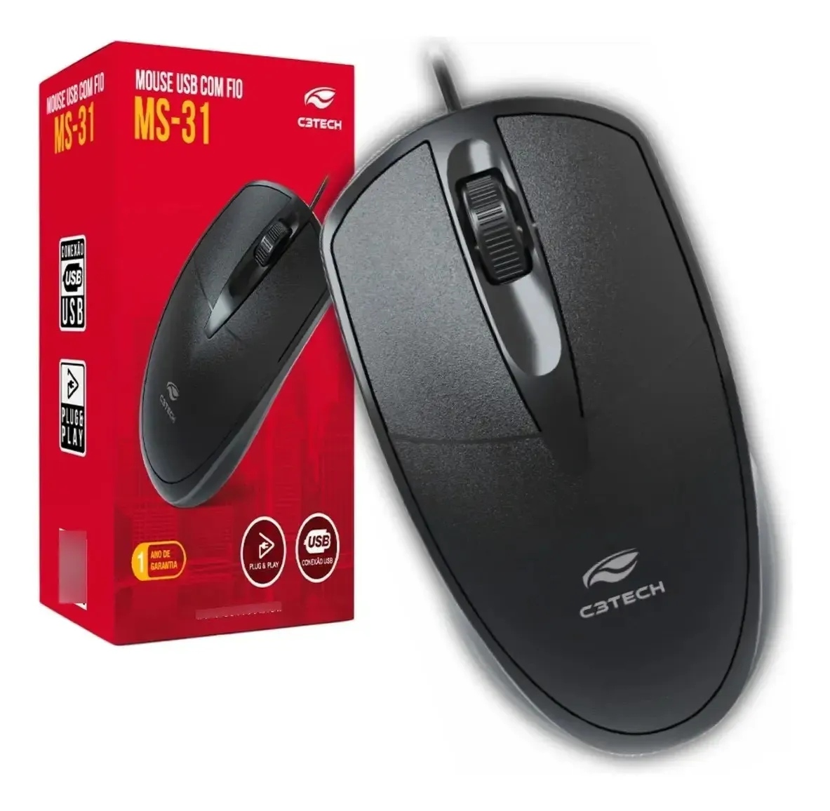 MOUSE USB MS-31BK PRETO C3 TECH
