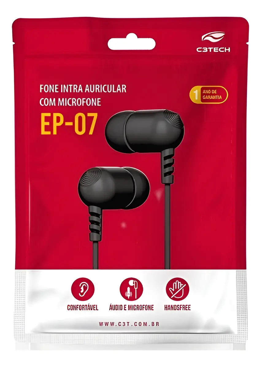 FONE DE OUVIDO INTRA COM MIC EP-07BK - C3TECH