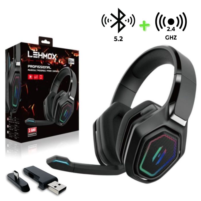 FONE GAMER HEADSET USB 7.1 BLUETOOTH+2.4GHZ+USB-C LEHMOX LEY-2253
